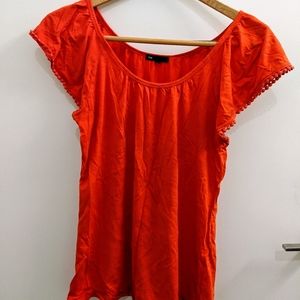 ❤️3/$25 GAP Cap Sleeve Bobble Trim Orange Top